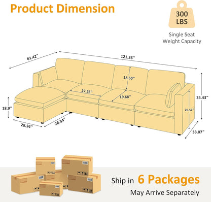 Modular Sectional Sofa, Convertible Couch Modular Sofa Without Ottoman, Sectional Sofas for Living