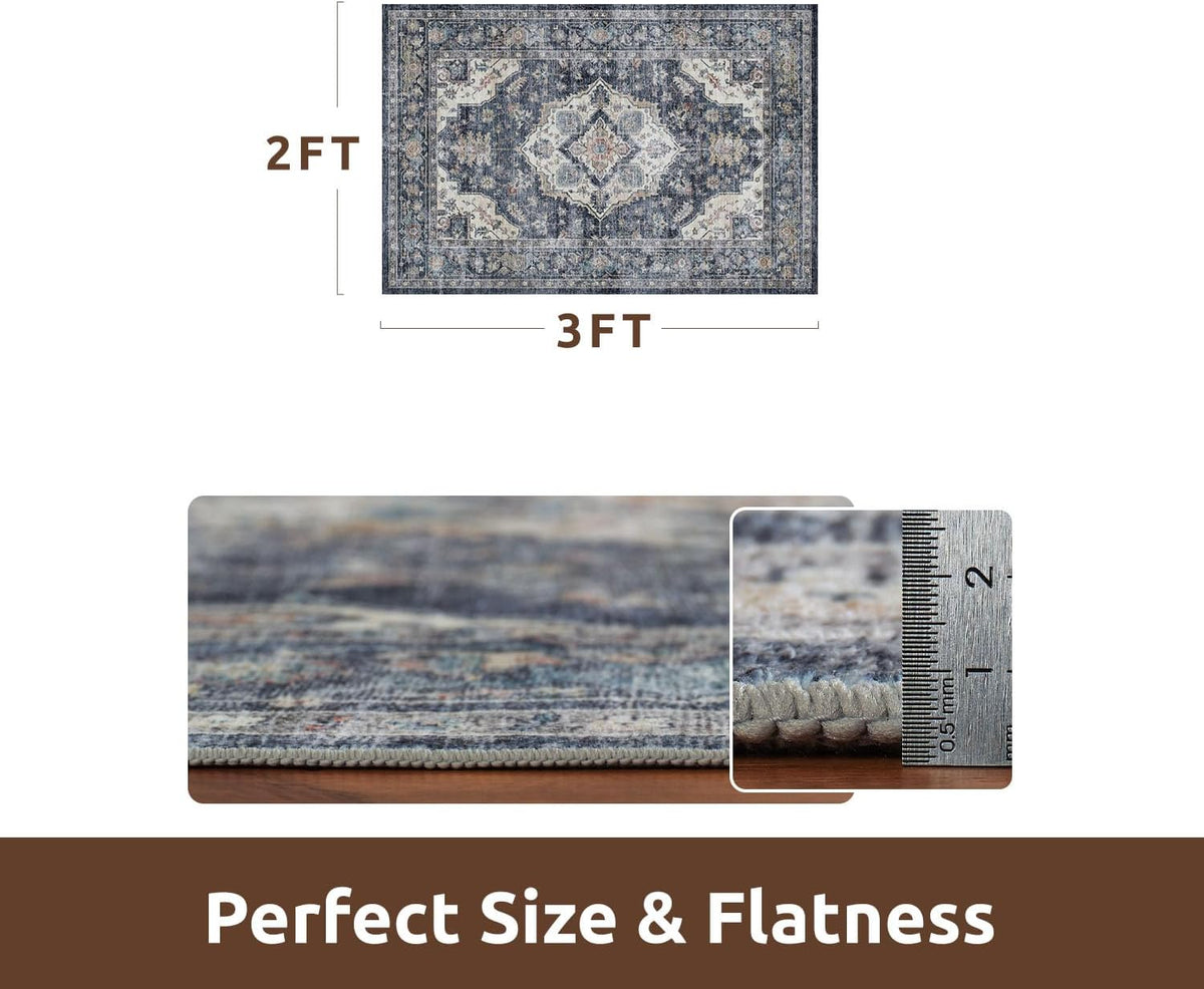 AMOAMI-2X3 Small Rug-Washable Rugs Entryway Mat Indoor-Soft Vintage Non Slip Rugs for Kitchen