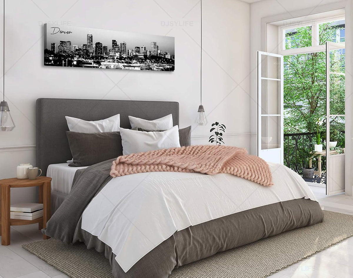 Black and White Wall Art Denver Skyline Cityscape Skyscrapers Canvas Print Painting Landscape USA