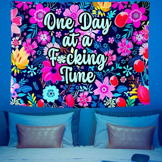 ADDWel Blacklight Floral Tapestry, Hippie Flower Tapestry Glow In The Dark, UV Reactive Black Light