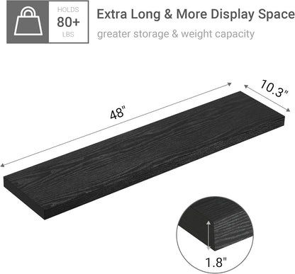 Single Floating Shelves 48 Inches, 48 x 10 inch Deep x 1.8 in Thick, Long Wall Shelves Heavy Duty