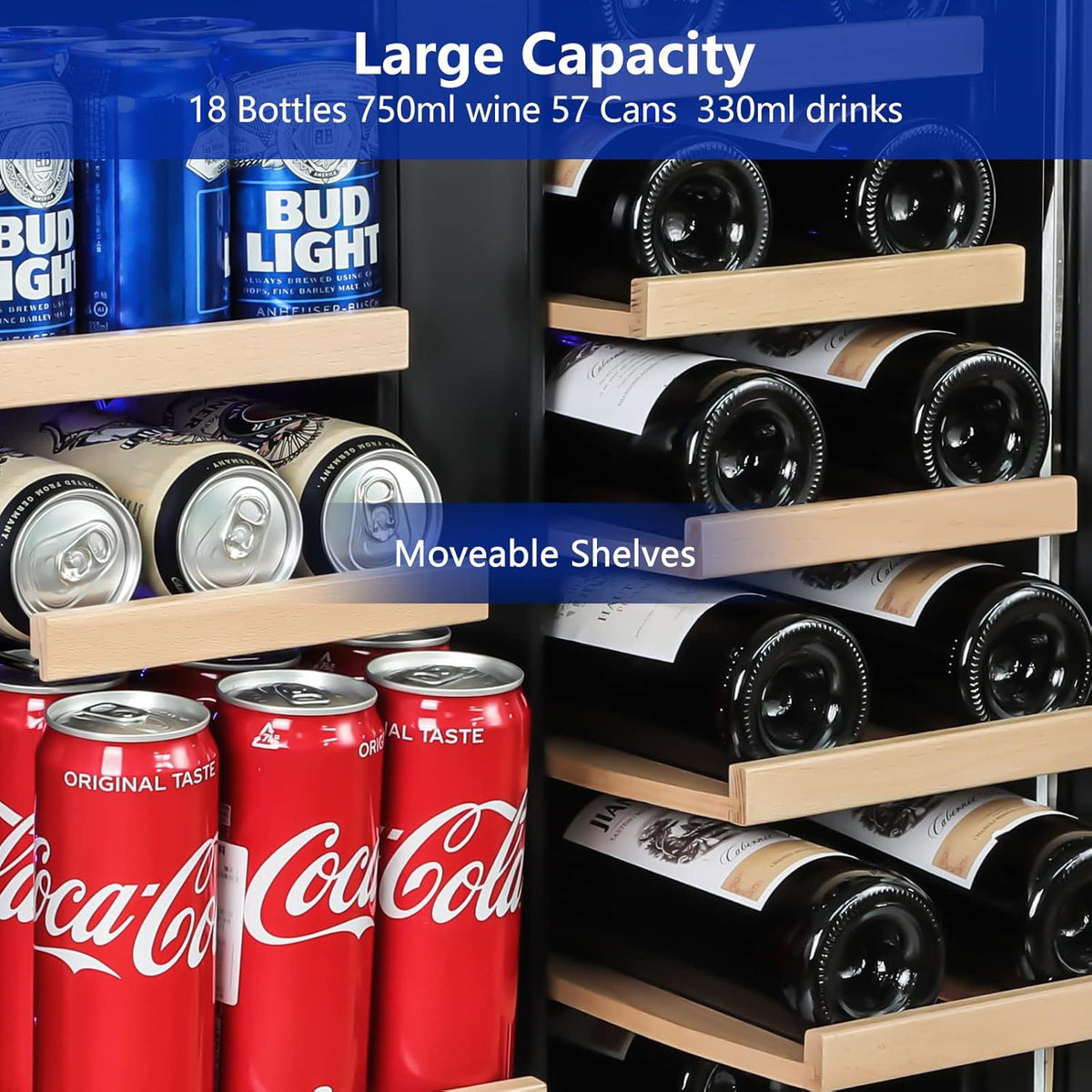 Wine and Beverage Refrigerator,24 Inch Dual Zone Wine Beverage Cooler, Built-in/Freestanding Beer