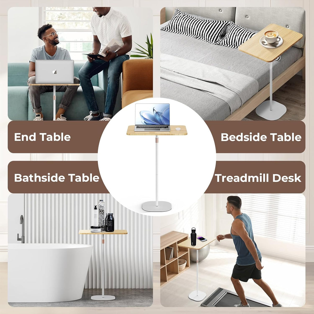 Portable Laptop Floor Stand, Bedside/Sofa Table with Height Adjustable 18''~47'', Stylish Movable