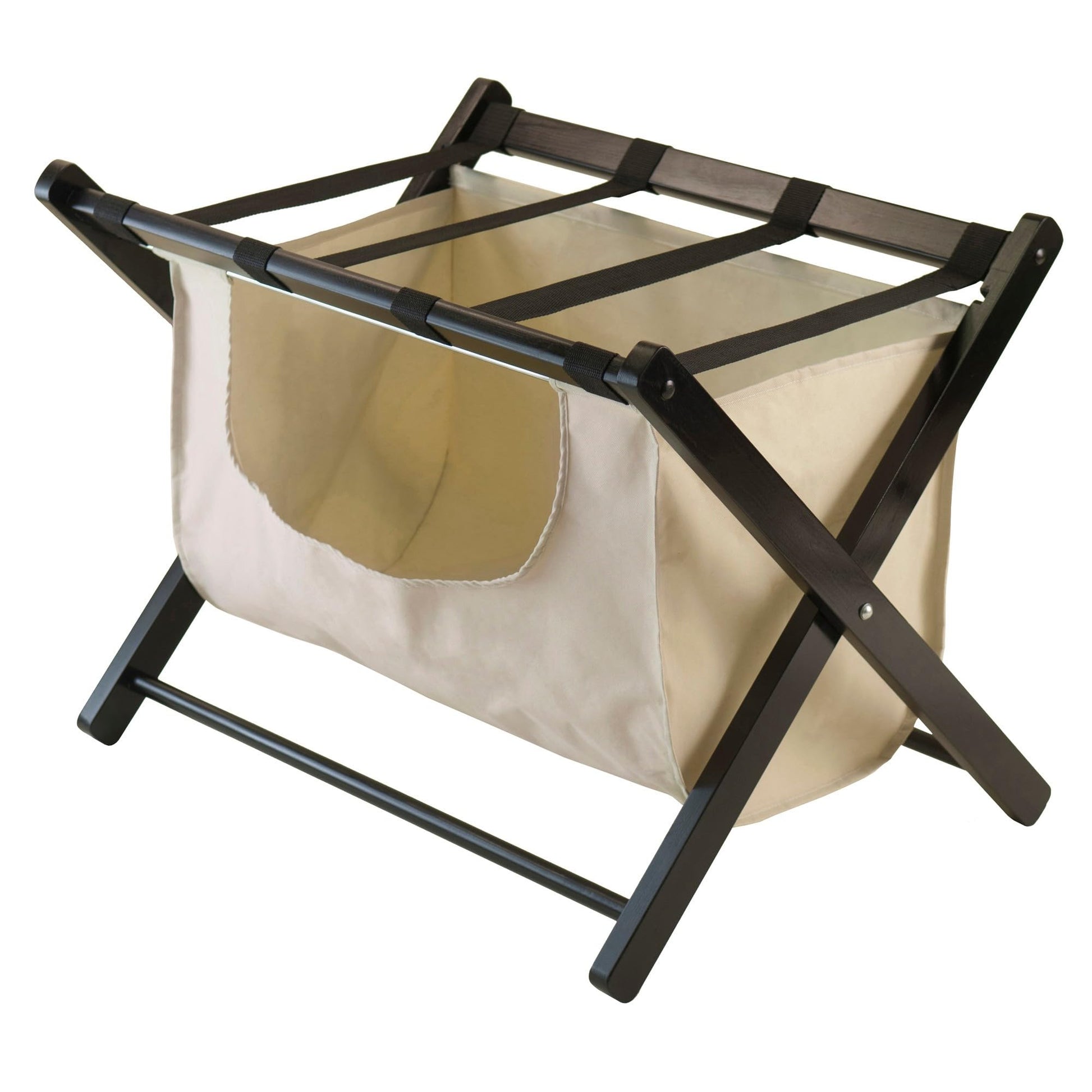 Winsome 92535 Dora Wood Foldable Luggage Rack With Removable Fabric Basket, Espresso