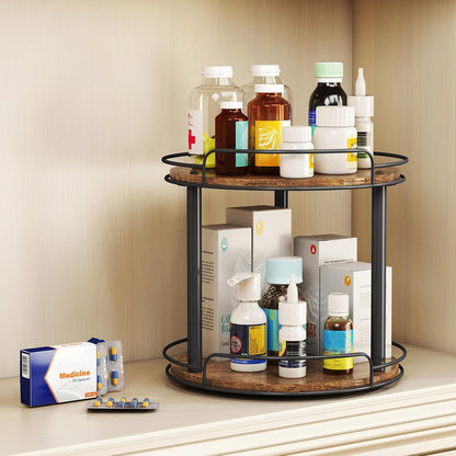 LAMU 12.2'' Wood Lazy Susan Turntable Organizer for Cabinet, 2 Tier Lazy Susan Spice Rack Organizer