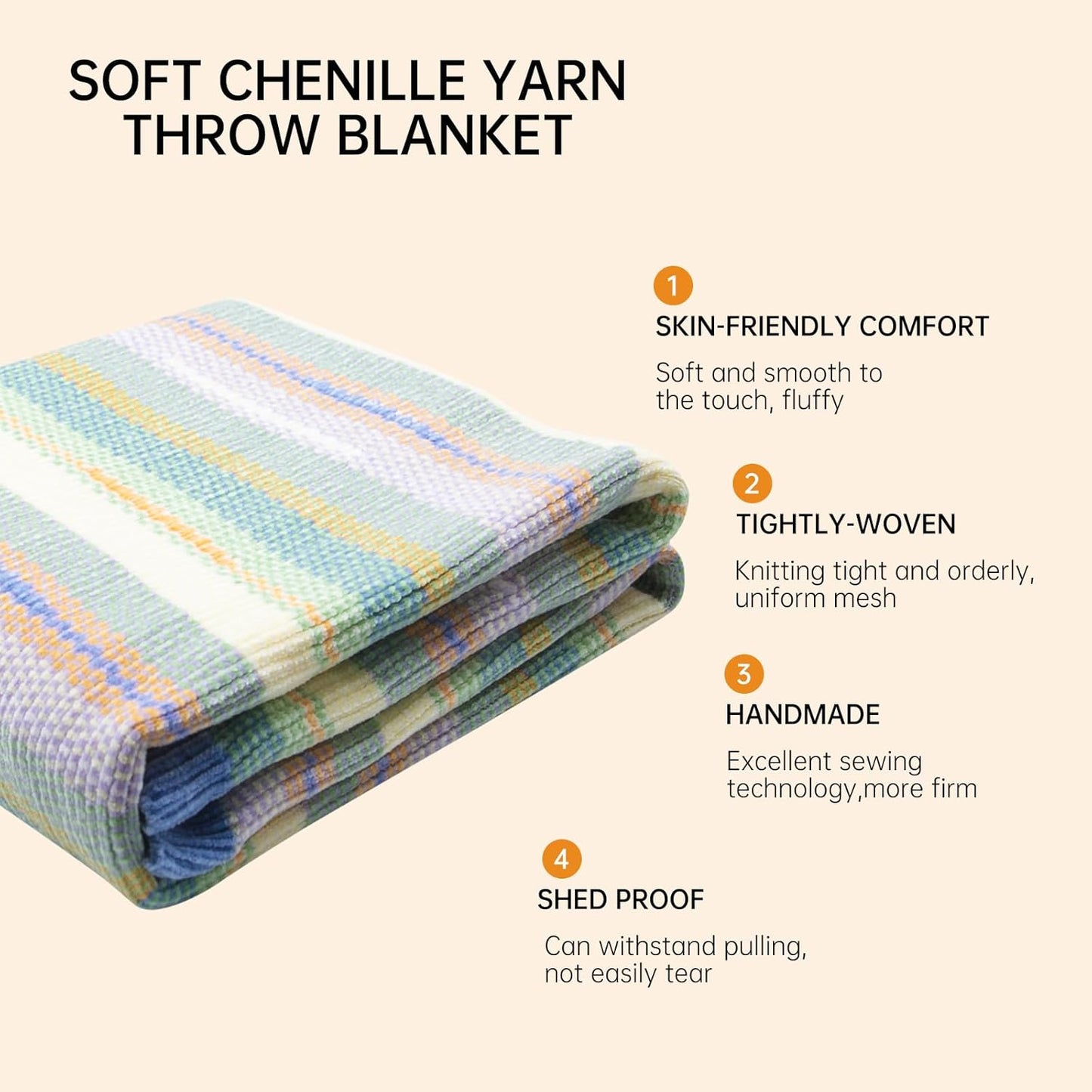 Soft Chenille Yarn Throw 50"x60", Handmade Knit Throw Blanket, for use in All Seasons, Soft Cozy