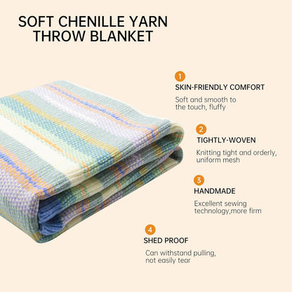 Soft Chenille Yarn Throw 50"x60", Handmade Knit Throw Blanket, for use in All Seasons, Soft Cozy