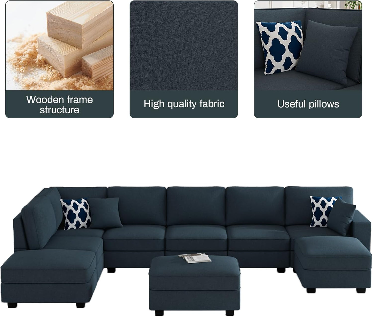 L Lengend Vansen Modular Sectional Sofa U Shaped Couch with Ottoman Modern Reversible Corner