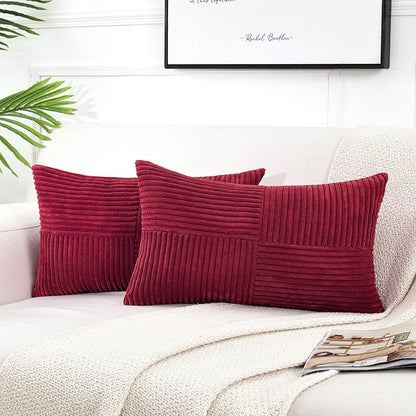 Fancy Homi 2 Packs Burgundy Long Lumbar Decorative Throw Pillow Covers 12x24 Inch for Couch Bed