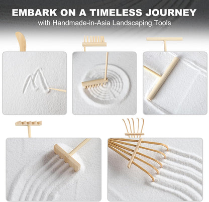 Zen Garden Kit for Desk Decor - Premium Beautiful Japanese Mini Zen Sand Garden Box Set for Home