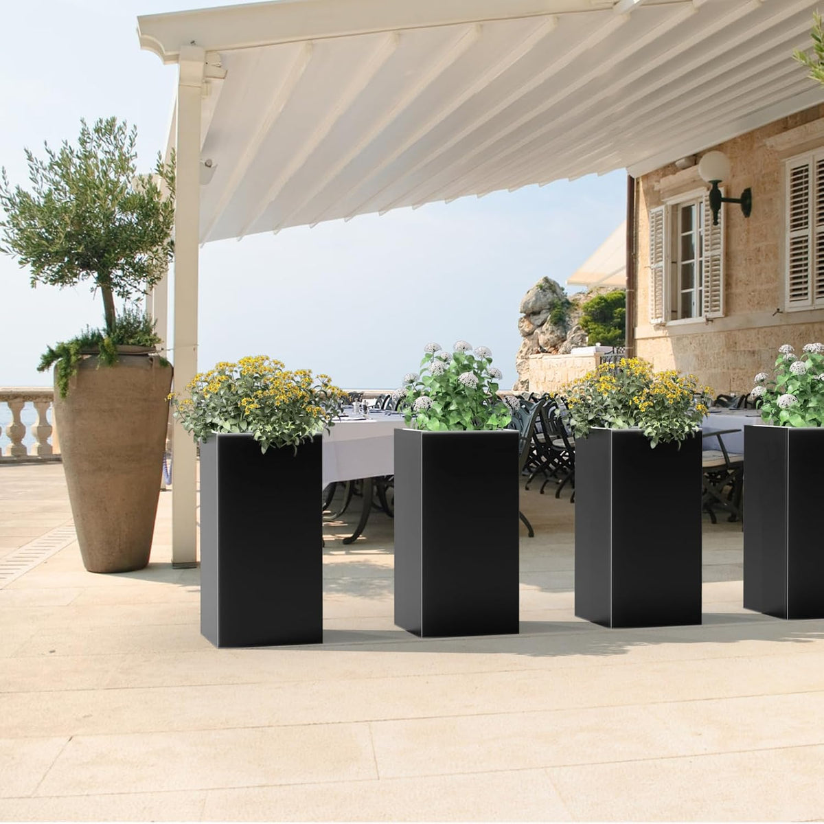 Tall Metal Cube Planter for Outdoor Plants 15" L x 15" W x 30" H 2 Pack, Heavy Duty Steel Planter