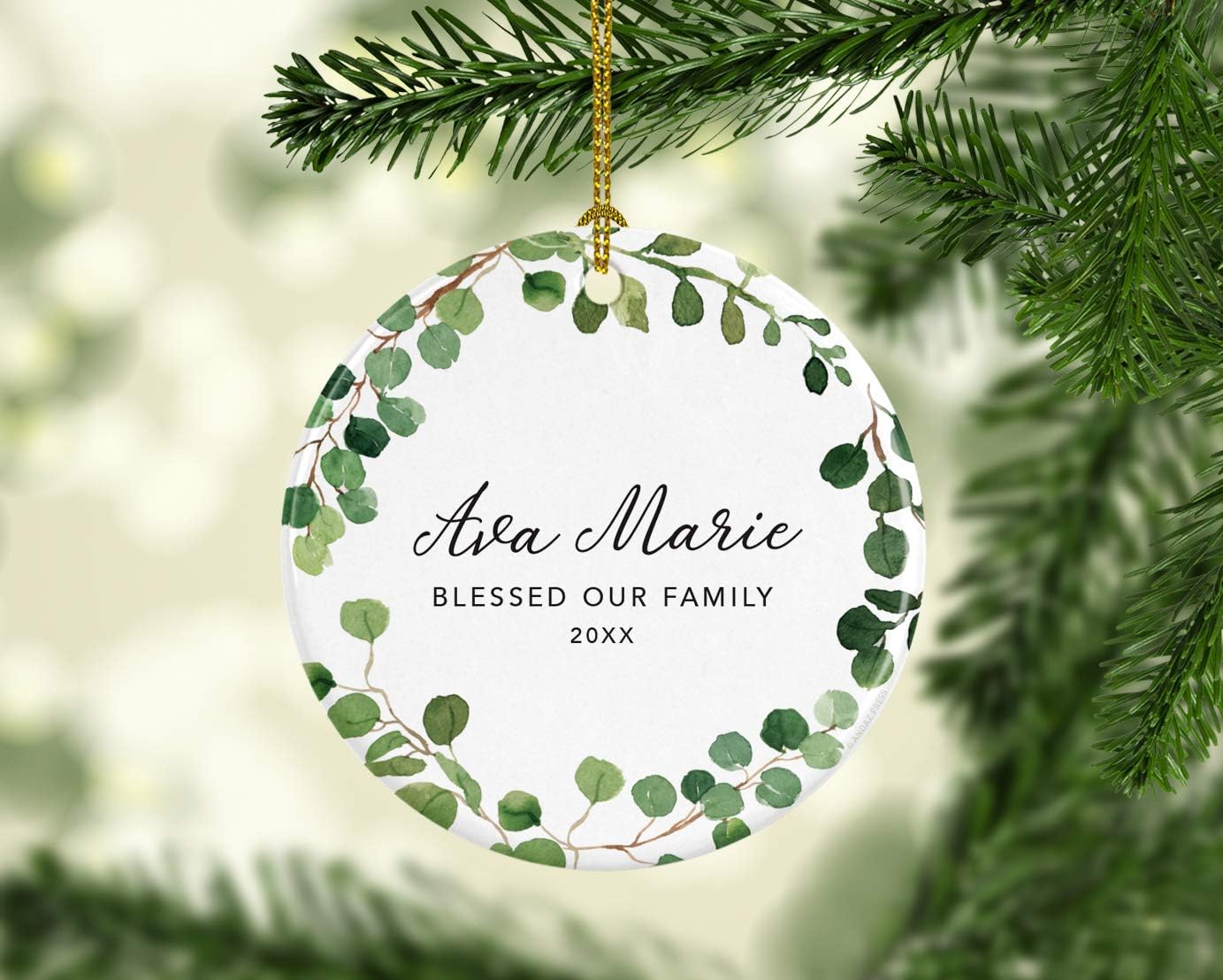 Andaz Press Personalized Round Ceramic Porcelain Christmas Ornament Keepsake Adoption New Baby