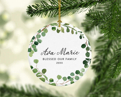 Andaz Press Personalized Round Ceramic Porcelain Christmas Ornament Keepsake Adoption New Baby