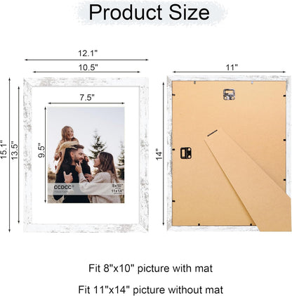 11x14 Picture Frame Set of 4, 11 x 14 Wood Photo Frames with Mat for 8x10, Rustic Natural Wooden