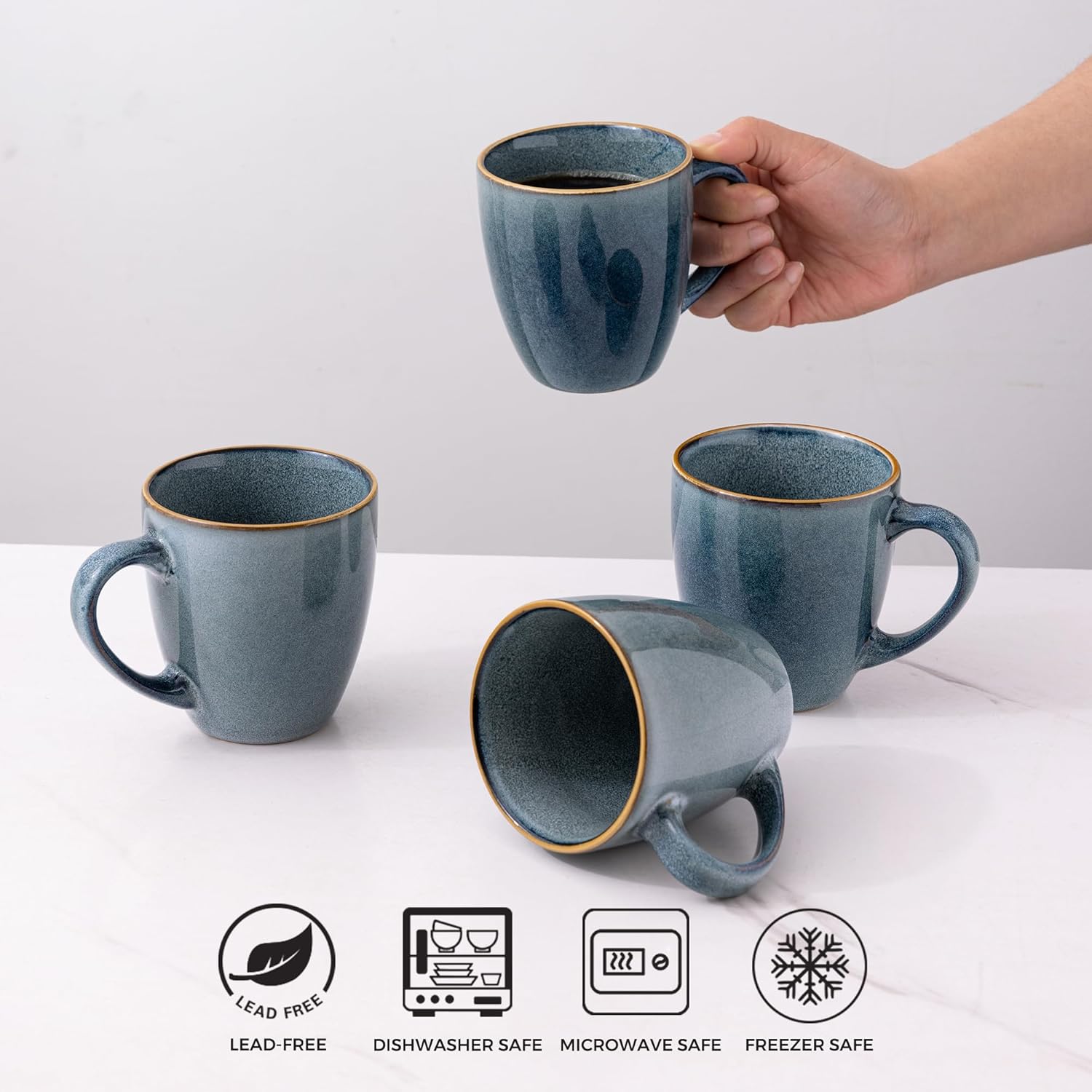 GBHOME Ceramic Coffee Mugs Set of 6, 12oz Stoneware Coffee Mugs Set For Dad Mom Women MEN, Light