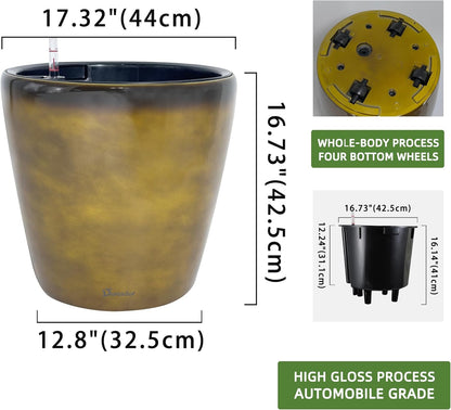 Dexceder 18x17 Self Watering Planter with Wheels Indoor Outdoor, Inner Pot Design, Thickened Large