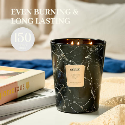M&SENSE LeatherNight Scented Candles for Home, 3-Wick Highly Scented Jar Candles, Extra Large