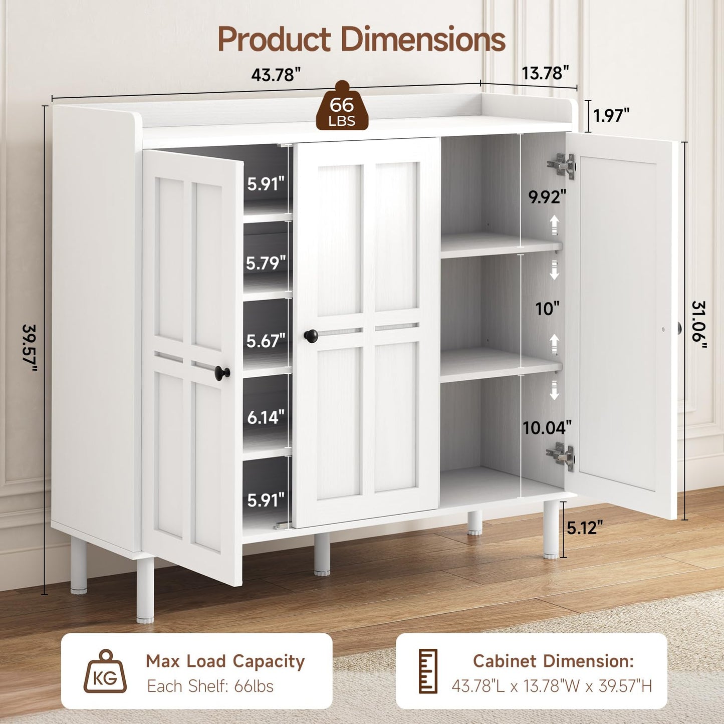 ComfyCorner Shoe Cabinet with 3 Doors, Shoe Rack for Entryway, White