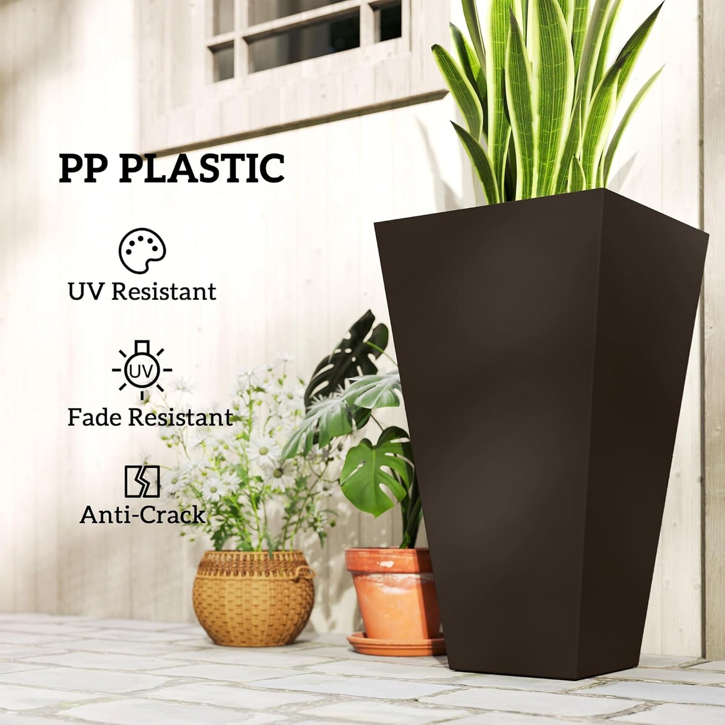Outsunny Tall Planters for Outdoor Plants Set of 3, 28 in Taper Planters with Drainage Holes