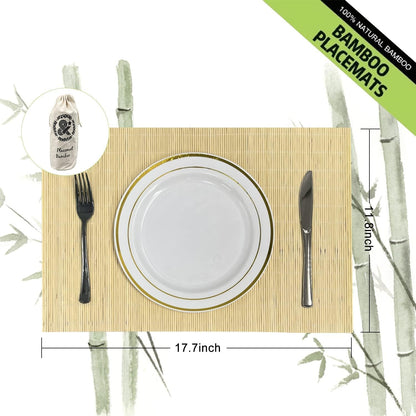 ANDSTAR Set of 12 Pcs Bamboo Placemats - Natural & Brown & Black, Anti-Slip, Heat-Resistant