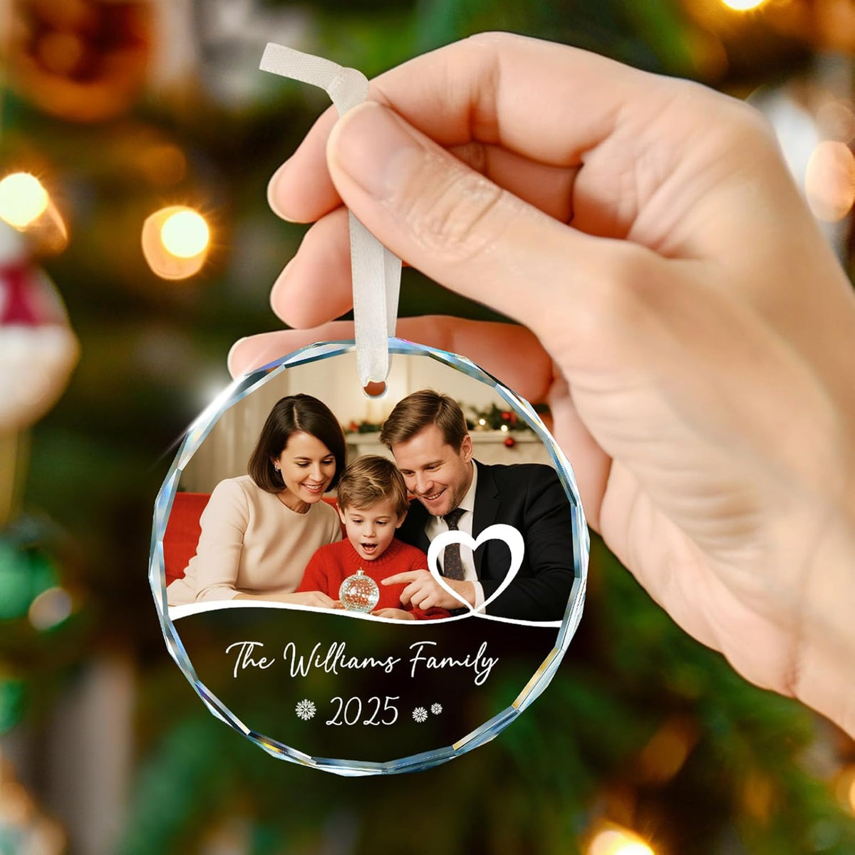 Personalized Family Ornament 2025, Photo Ornaments for Tree Decorations, Wedding Gifts for Couples