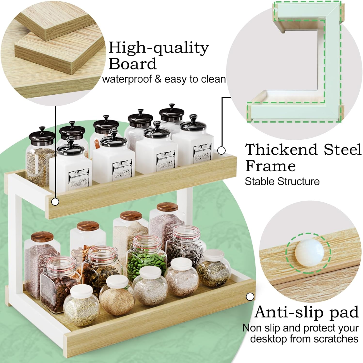 MARTY 2 Tier Spice Rack Organizer for Countertop, 15.8''L Coffee Station/Bathroom Organizer