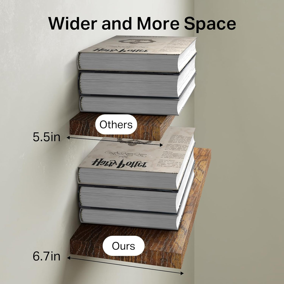 BAYKA Floating Shelves Set of 2, 22.5" Rustic Wood Wall Mounted Shelves for Bedroom, Living Room