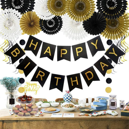 BEISHIDA Black Gold White Hanging Honeycomb Round Paper Fans Decoration Set for New Year Baby