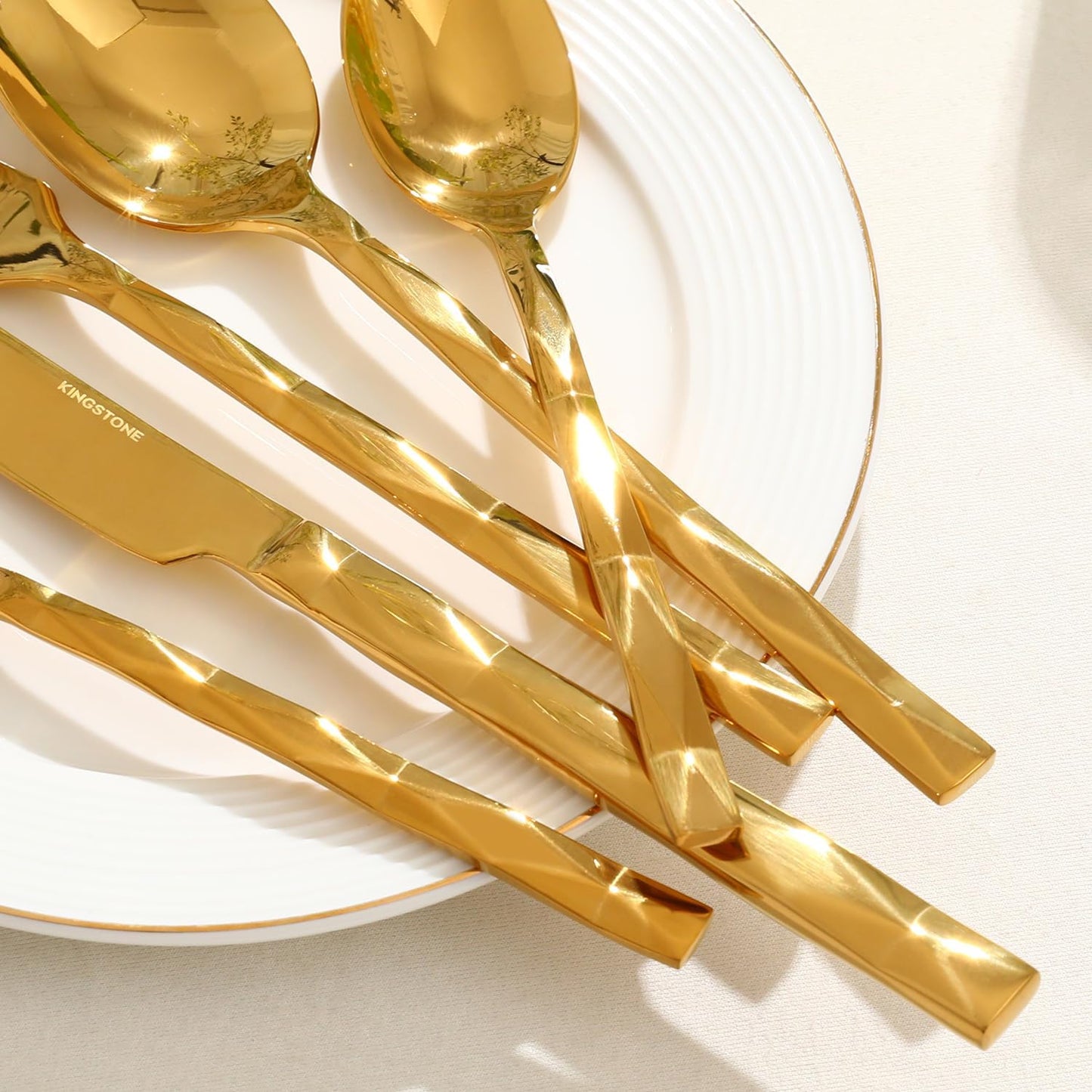 KINGSTONE Gold Silverware Set, Luxury 60 Piece Flatware Set for 12, 18/10 Stainless Steel Cutlery