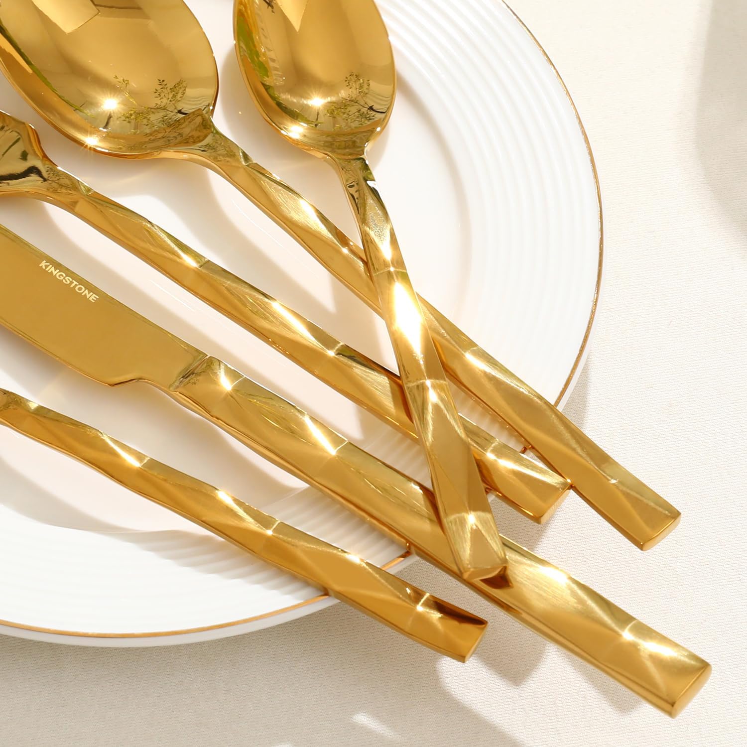 KINGSTONE Gold Silverware Set, Luxury 40 Piece Flatware Set for 8, 18/10 Stainless Steel Cutlery