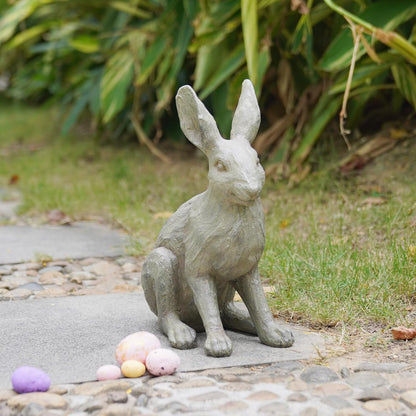DiliComing Grey Resin Rabbit Garden Statue - Large Garden Statues for Home Yard Decor Garden