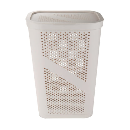 Mind Reader 60L Slim Laundry Hamper, Clothes Basket, Lid, Ventilated, Plastic, Set of 2, Ivory