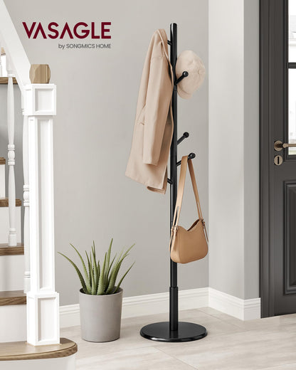 VASAGLE Solid Wood Coat Rack, Free Standing Hall Coat Tree with 8 Hooks, 3 Height Options, for
