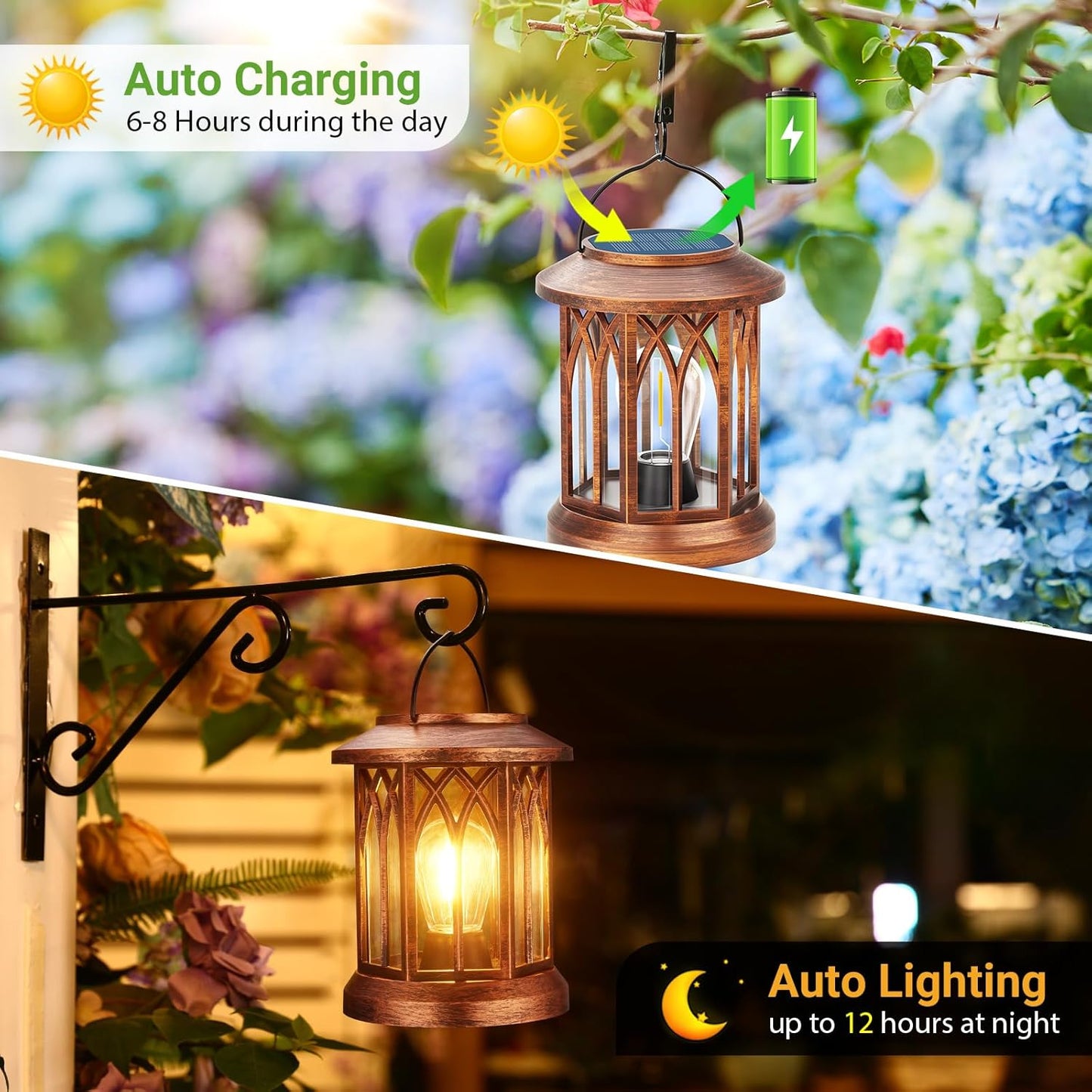 WdtPro Solar Lanterns Outdoor Hanging 2 Pack, Upgraded Bright Solar Lantern Lights Outdoor