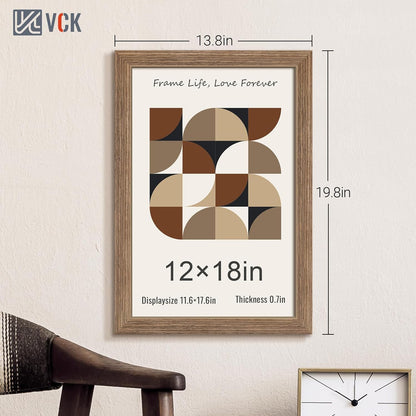 VCK 12x18 Frame 3 Pack - Brown Walnut, Natural Textured Solid Wood Poster Picture Frame, Wall