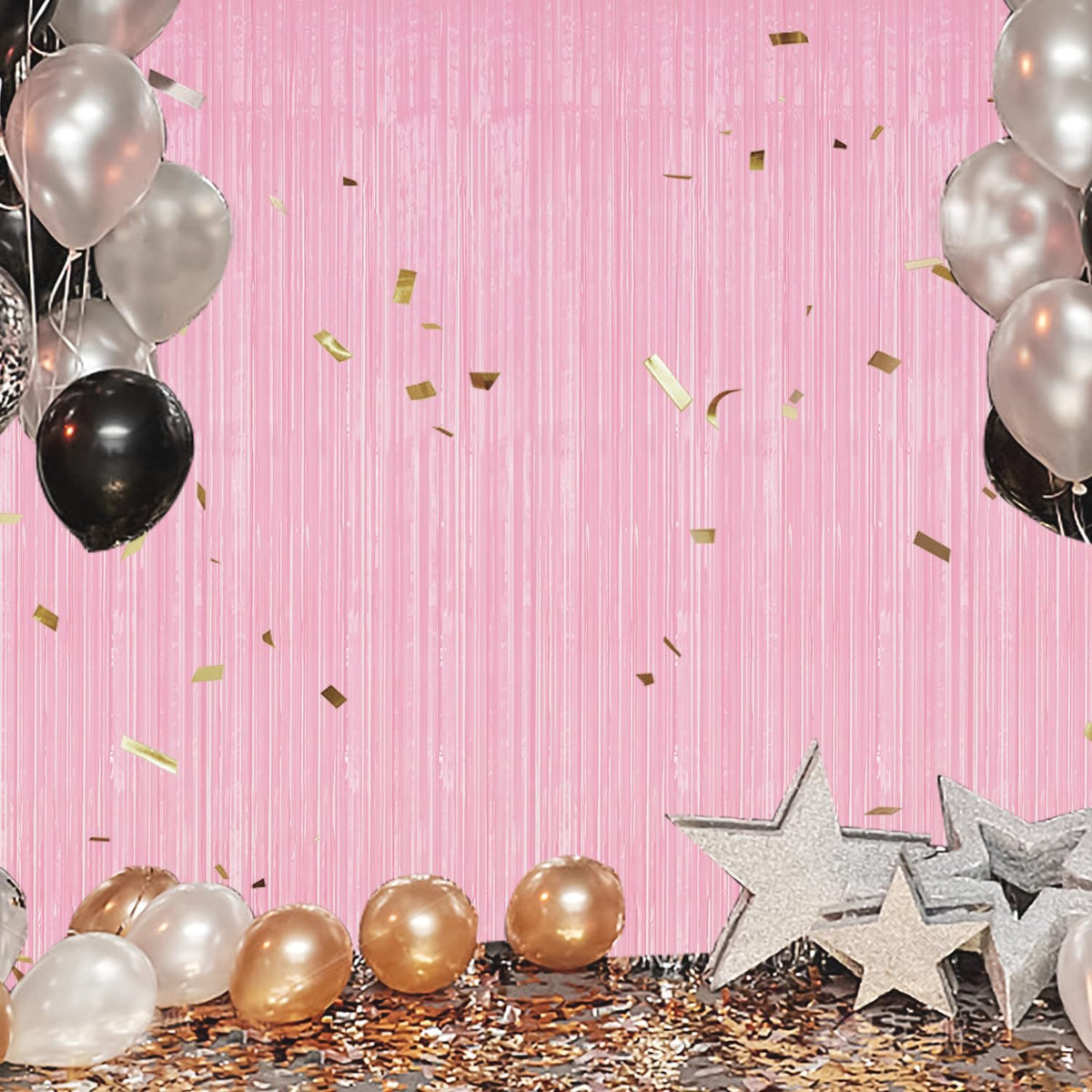 3 Pack Foil Fringe Backdrop - PastelPink Shiny Tinsel Curtains for Party Decoration/Photo Booth