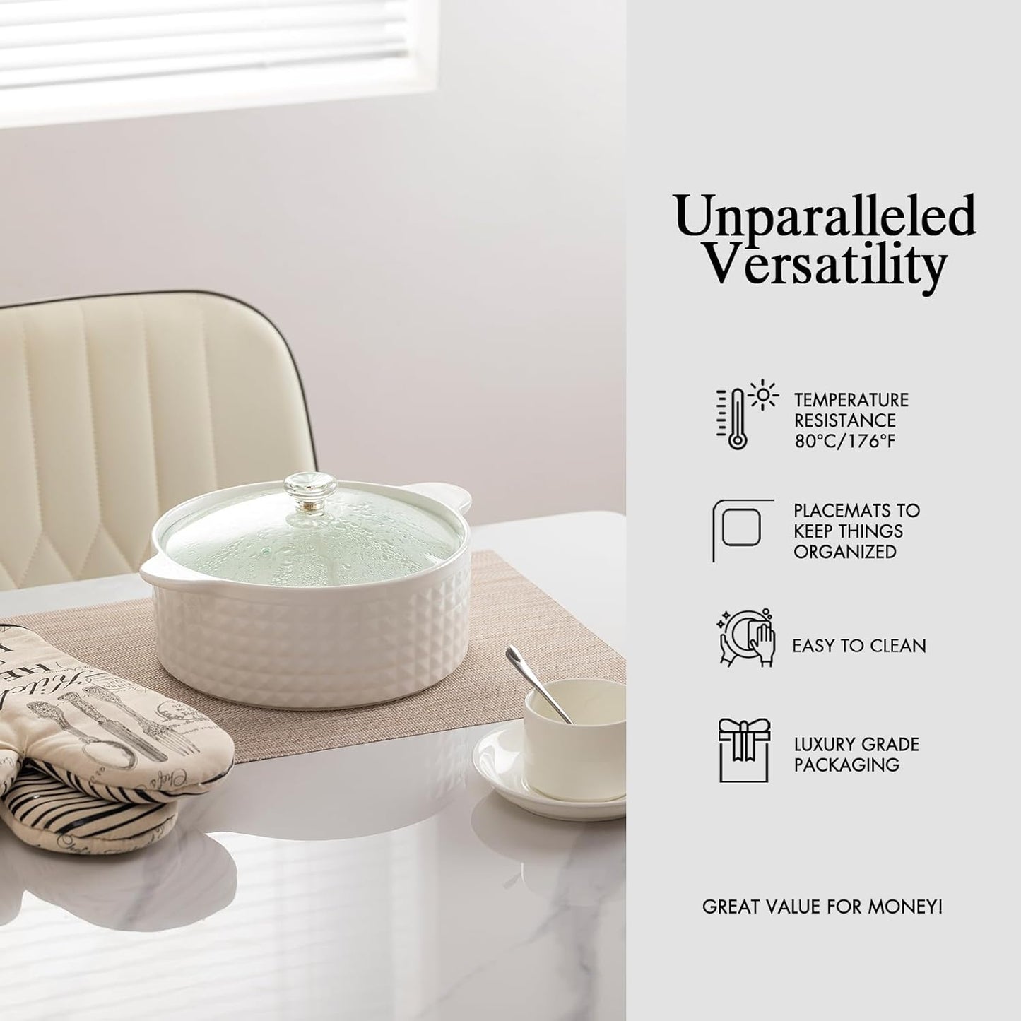 Placemats Set of 6 - Easy Clean Woven Vinyl Placemats for Dining Table, Indoor/Outdoor Place Mats