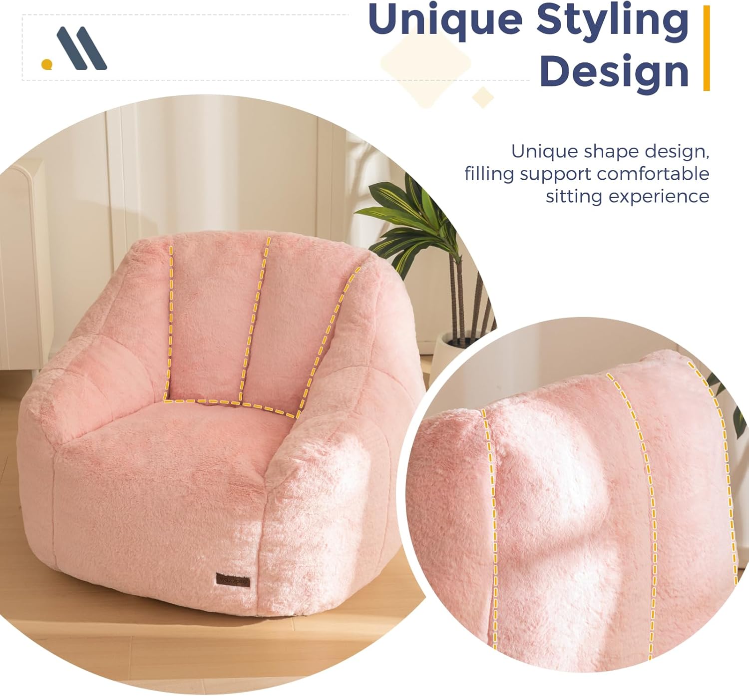 MAXYOYO Bean Bag Chair, Comfy Bean Bag Sofa with Back Support, Faux Fur Bean Bag Chair for Adults