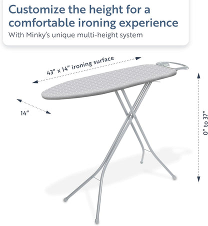 Minky Homecare Classic 4-Leg Ironing Board with Iron Rest - Freestanding Full Size Iron Board for