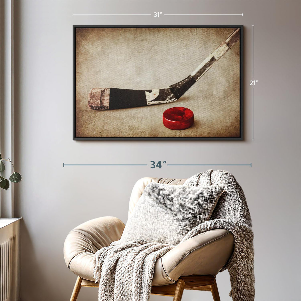 Elephant Stock Vintage Ice Hockey Wall Art - Horizontal Framed Canvas - 1-Piece Hallway Wall Decor