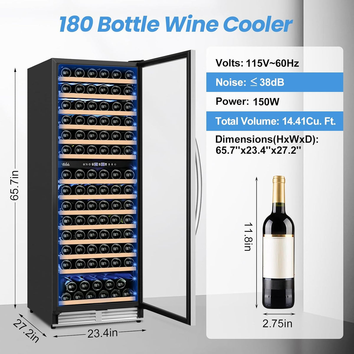 180 Bottles Wine Fridge 24 Inch Dual Zone Wine Cooler Refrigerator Freestanding Wine Refrigerator
