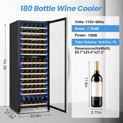 180 Bottles Wine Fridge 24 Inch Dual Zone Wine Cooler Refrigerator Freestanding Wine Refrigerator