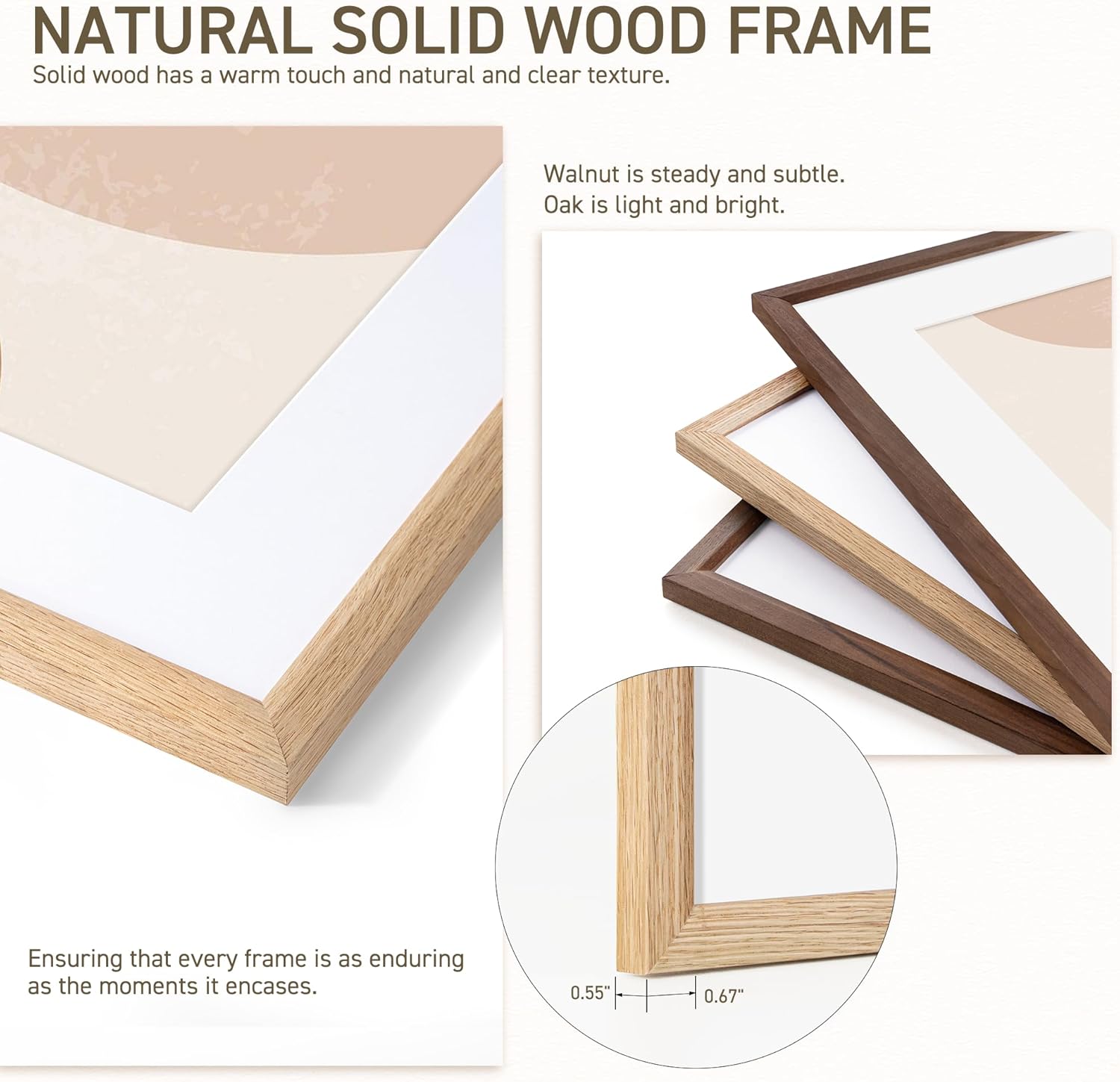 16x20 Picture Frame Set of 4 Natural Solid Oak Photo Frames with 11x14 Removable Mat Wall Hanging