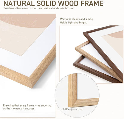8x10 Picture Frame Set of 4 Natural Solid Oak Photo Frames with 5x7 Removable Mat Wall Hanging