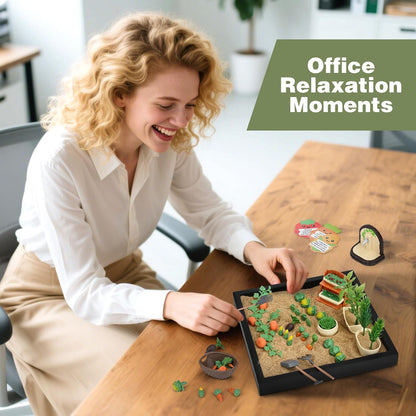 Dreamon Zen Sand Garden for Desk - Vegetable Gardening Themed Sand Tray Therapy Kit with 56