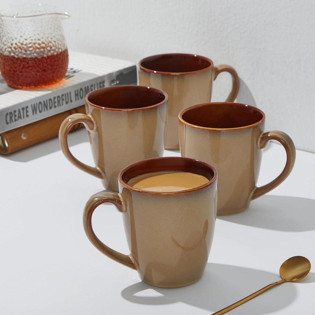 Coffee Mug 16 oz, Ceramic Coffee Mugs Set of 4, Reactive Glaze Mug for Latte/Tea/Cappuccino, Large