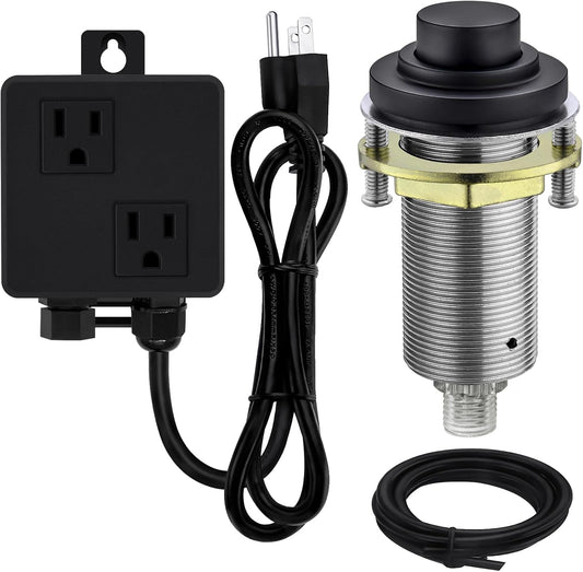 SinkTop Air Switch Kit (Long Full Brass Button) for Disposal, Dual Outlet, (Matte Black)