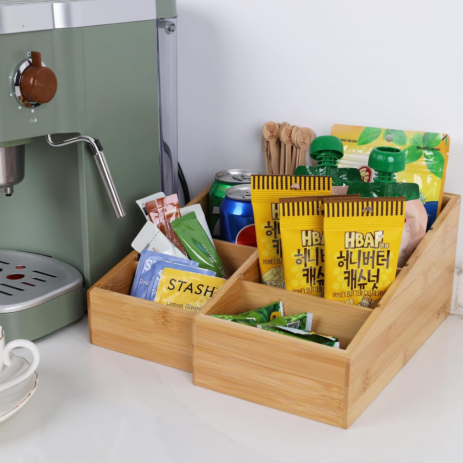 HTB 4-Section Snack Organizer with Removable Dividers for Kitchen, Cabinet, Office, Countertop, 2