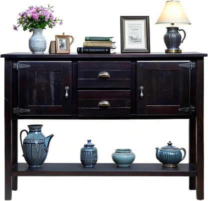 Solid Wood Farmhouse Console Table,Sofa Table with Storage Drawers and Shelves,Entryway Table for
