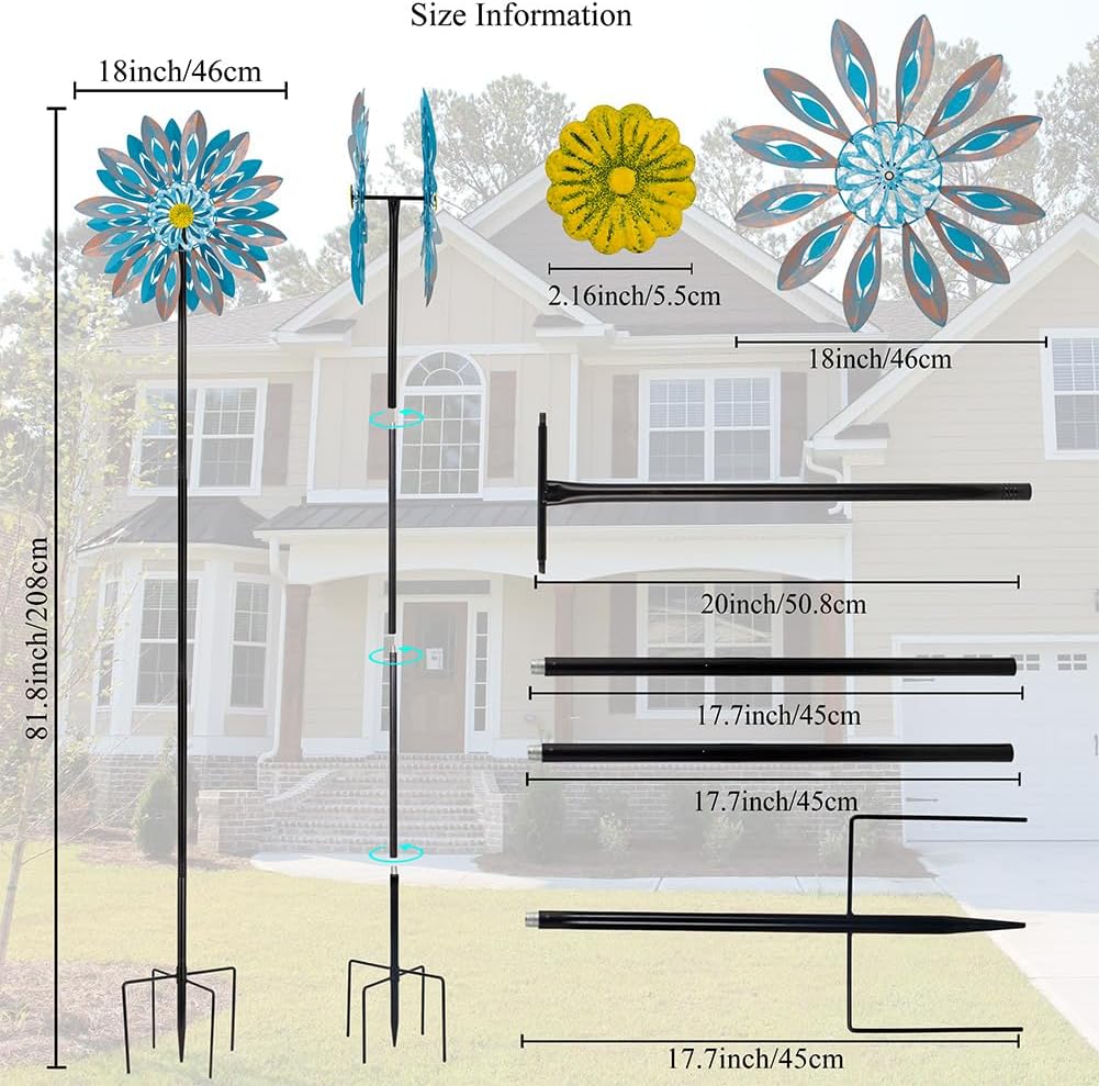 Viveta Wind Spinners,18 * 81" Large Outdoor Wind Spinner,Double-Side Wind Sculpture with 4 Sturdy